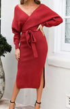 Bomve-Black Friday-Winter outfits Women's knitted slim v-neck sweater dress