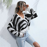 Bomve-Black Friday-Winter outfits women's zebra pattern knitted bottoming v-neck sweater