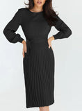 Bomve-Black Friday-Winter outfits Women's slim pleated mid-length bottoming sweater dress