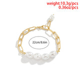 Punk 2023 Gold Color Imitation Pearl Chain Bracelets For Women Irregular Beaded Couple Pendants Bangles Hand Jewelry Gift