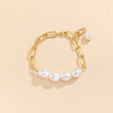 Punk 2023 Gold Color Imitation Pearl Chain Bracelets For Women Irregular Beaded Couple Pendants Bangles Hand Jewelry Gift