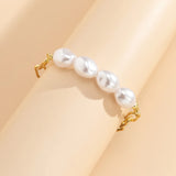 Punk 2023 Gold Color Imitation Pearl Chain Bracelets For Women Irregular Beaded Couple Pendants Bangles Hand Jewelry Gift