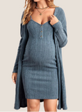 Bomve-Black Friday-Winter outfits Elegant Solid Color Maternity Two-Piece Dress Sweater Dress