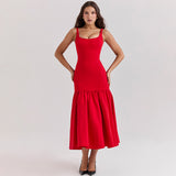 dress Women's Sexy Dress Red Suspender Skirt Spring Dress Sexy Slim-Fit Sheath Midi Dress