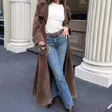 winter fits women 2024 Autumn and Winter Women's Vintage Overcoat Elegant Brown Lace-up Waist Long Coat