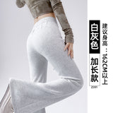 Fall street style Gray Micro Flared Sports Pants for Women Spring and Autumn Casual Small Sweatpants