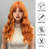 calico hair 22 Inch Long Curly Orange Wavy Hair Wig with Bangs-Natural Appearance Synthetic Fiber Wig orange/red