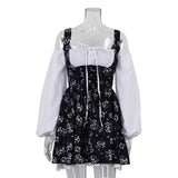 birthday outfit Women's 2024 Spring and Summer Bubble Sleeve Strap Tube Top Fake Two-Piece French Dress Floral Suspender Dress