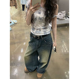 outfit inspo Millennium American Retro Distressed Wide-Leg Jeans Women's Clothing 2024 New Loose Casual Straight Pants Ins