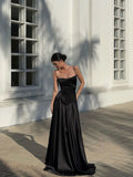 Bomve-Black Camisole Long Dress Evening Gown Fishbone