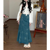 Bomve grunge outfits Versatile Niche Design Printed Women's Denim Skirt French Retro Dress