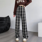 Bomve 90s streetwear 2024 Autumn Plaid Wide-Leg Pants Women's Casual High Waist Trendy Trousers