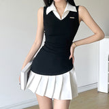 dress shirt Two Piece Pleated Shirt Vest Dress 