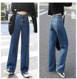 Bomve baggy Jeans Women's Western Style High Waist Straight Loose Wide Leg Pants Draping Mop Pants