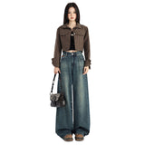 y2k outfits Fall Women's Street Style Retro Washed Wide-Leg Jeans Women's Autumn New High Waist Loose Slimming Straight Tall Mopping Pants