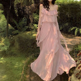 Bomve dress 2024 New Chiffon Beach Dress Sling Dress Sanya Seaside Vacation Female Summer Super Fairy Bohemian