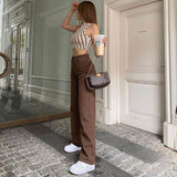 Bomve 2024 fall fashion trends Autumn New Brown Jeans Retro American Solid Color Slimming Ins Trendy High Waist Straight Pants for Women