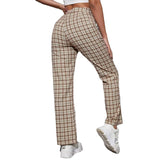 2000s fashion 2024 Women's Spring and Summer Elegant Commuter Mid-Waist Plaid Fabric Flared Pants Artistic Trousers