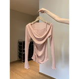 guys in skirts Casual Maxi Skirt Outfit Winter Sweater Women's Long-Sleeved Top Bottoming Shirt PINK