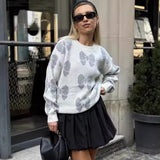 Black Friday Christmas Thanksgiving 2024 Winter Printed Butterfly round Neck Women's Loose plus Size Knitwear Pullover Women's Sweater