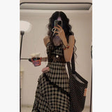 alice in wonderland costume French Plaid Lace Stitching Dress Irregular Strap Dress Women's Summer Jeans Stacked Hot Girl Skirt