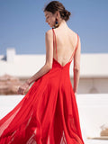 Bomve-Fairy Seaside Holiday Red Open Back Sexy Dress