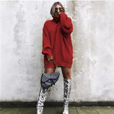 winter outfits women Autumn and Winter New Knitwear Mid-Length Long Sleeve High Lapel Loose Sweater Solid Color Dress