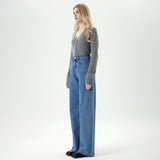 jeans fall street women's outfits Vintage Washed Wide-Leg Jeans Women's New Frayed Mop Pants for Autumn 2024