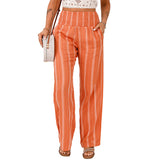 Bomve teacher outfits Shiying Summer New Striped Printed Casual Trousers Women's Retro High Waist All-Matching Straight Pants