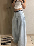 Bomve college outfits Japanese Style New Design Versatile Slimming High Waist Pleated Loose Wide Leg Jeans Women's Casual Trousers