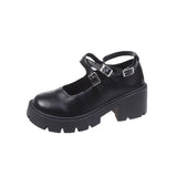 Christmas Thanksgiving Black Friday 2024 Winter Retro Casual High Heel Shallow Mouth Mary Jane Single-Layer Shoes with Buckle Thick Sole Height Increasing Leather Shoes