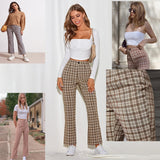 Bomve 2000s fashion 2024 Women's Spring and Summer Elegant Commuter Mid-Waist Plaid Fabric Flared Pants Artistic Trousers