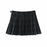 guys in skirts Leather Buckle Plaid Pleated Skirt A- Line Skirt Women's Plaid High Waist Hot Girl Skirt