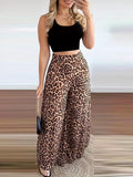 fall outfits 2024 Women's Elegant Printed Open Waist Vest Leopard Print High Waist Wide Leg Pants Suit