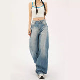 comfy school outfits Fall Street Vibe Style Jeans Women's High Waist Loose Straight Pear Shape Chubby Girl Light Blue Wide Leg Pants