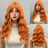 calico hair 22 Inch Long Curly Orange Wavy Hair Wig with Bangs-Natural Appearance Synthetic Fiber Wig orange/red