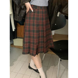 2000s fashion 2024 Autumn and Winter Retro Plaid Skirt Temperament Midi Skirt A- line Pleated Skirt 