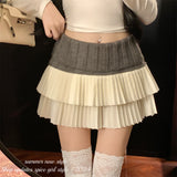 Black Friday Christmas Thanksgiving 2024 Contrast Color Stitching Skirt A- Line Skirt Women's Winter High Waist Cake Skirt Pleated Skirt Skirt