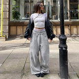 90s fashion American Street Style Basic Solid Color Loose Anti-Car Design Curling Wide-Leg Pants Early Autumn Versatile Casual Sweatpants