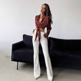 Bomve fall outfits Style Women's Street Style 2024 New Women's Trousers Casual Leather Pants for Women