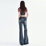 y2k 2024 Summer New Style Skinny Jeans Women's Low Waist Slimming Fashionable Easy-to-Match Design Sense Back Bag Embroidered Frayed Pants