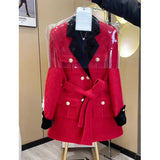 womens christmas outfit Christmas party outfits High-End Super Nice Red Woolen Coat New Year Woolen Coat 2025 Winter