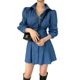 dress shirt 2024 Korean Chic Autumn New Polo Collar Solid Color Tight Waist Long Sleeve Shirt Dress Women