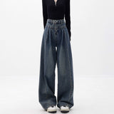 Bomve 90s streetwear Women American Retro Washed High Waist Loose Wide Leg Jeans