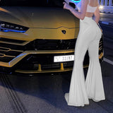 casual outfits Y24pt6 Women's Summer New Sexy See-through Solid Color High Waist Tight Flared Long Casual Pants