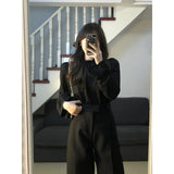 trending fall outfits 2024 High-End Elegant Pleated Lantern Sleeve Shirt Suit Women's Early Autumn High Waist Straight Loose Slimming Suit Wide Leg Pants