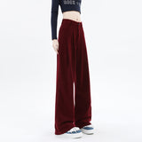 Autumn and Winter New Khaki Chenille Wide-Leg Pants Women's Small Maillard Pleated Casual Straight Long Pants