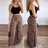 fall outfits 2024 Women's Elegant Printed Open Waist Vest Leopard Print High Waist Wide Leg Pants Suit