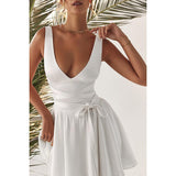 white dress Collar Satin Lace-up Dress Summer New Sexy Slimming Waist Skirt