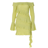 white dress Hot Selling 2024 Autumn New Fashion off-Shoulder Ruffled Flare Sleeve Ribbon Dress